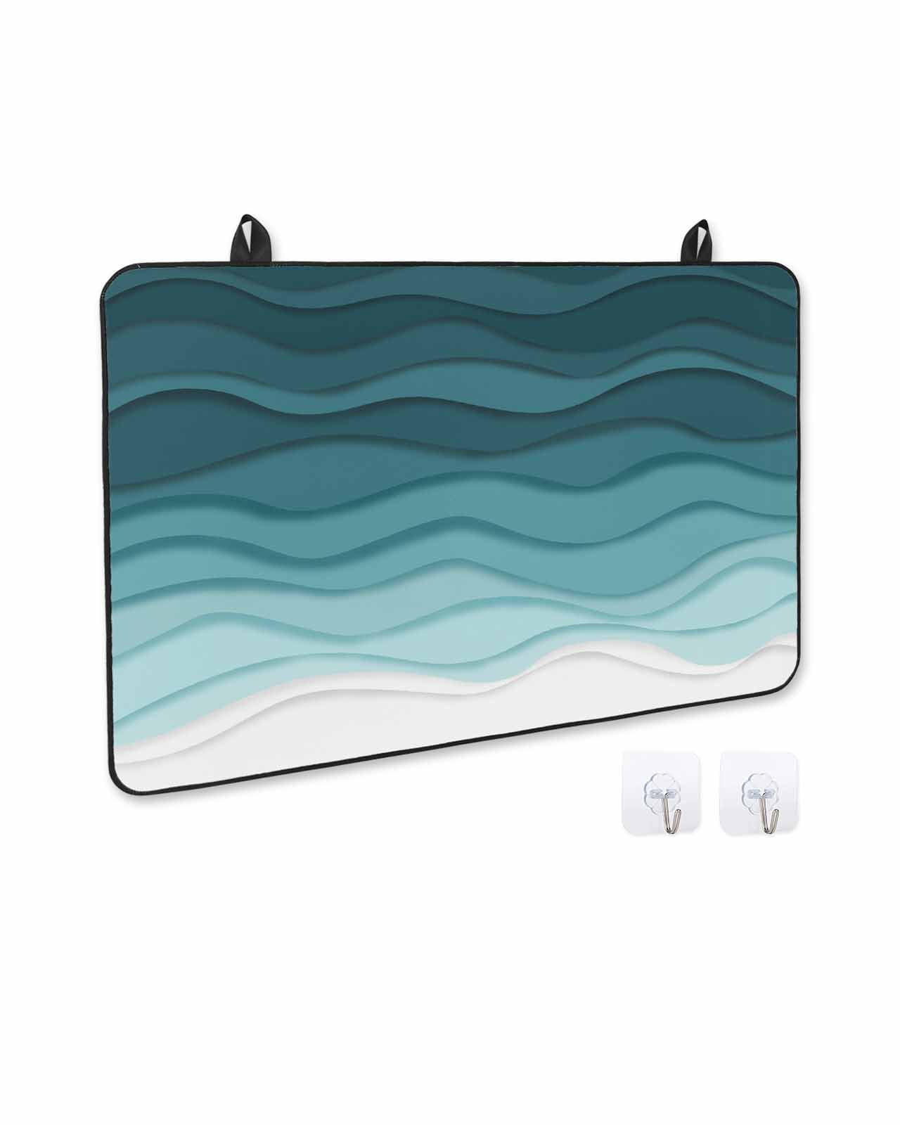 nqOlkjepod Large Induction Cooktop Protector Mat 24"x21", Turquoise Stripes Stove Top Covers for Electric Stove, Farmhouse Gradient Sea Waves Beach Stove Burner Cover Mats, Glass Top Stove Cover