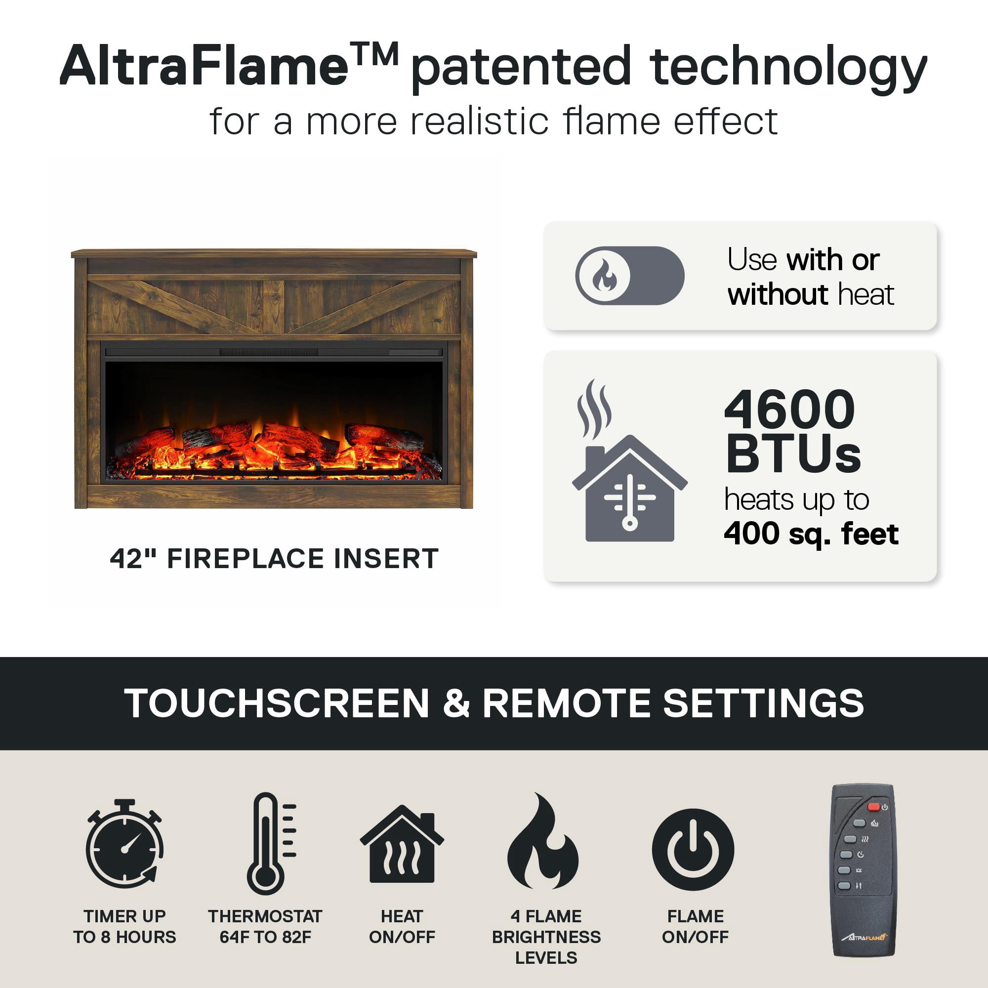 Woven Paths Scandi Farmhouse Wide Modern Farmhouse Mantel with Electric Fireplace, Rustic