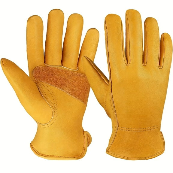 Leather Work Gloves for Men Women – Grain Cowhide, Reinforced Palm – Ideal for Construction, Farming, Ranching –