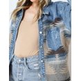 thumbnail image 4 of HSHDLDF Women's Aztec Denim Jacket Distressed Lapel Long Sleeve Vintage Button Down Denim Jacket Shacket, 4 of 6