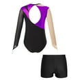 thumbnail image 4 of iixpin Kids Girls Shiny Rhinestone Ballet Dance Gymnastics Leotard Long Sleeve Bodysuit with Shorts Set Tank Unitard Purple&Black 10, 4 of 7