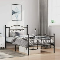 vidaXL Black Twin Metal Bed Frame with Headboard & Slats, No Mattress, Easy Assembly
