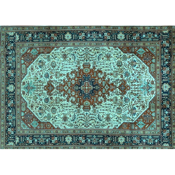 Ahgly Company Indoor Rectangle Medallion Light Blue Traditional Area Rugs, 8' x 10'