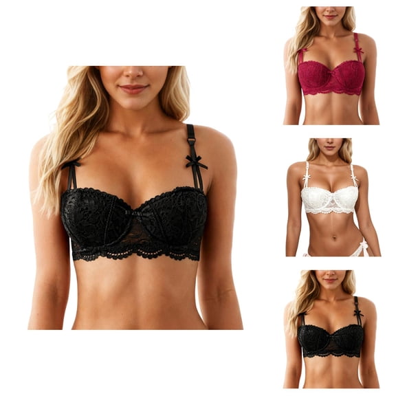 Lace Bras for Women Sheer Lightweight Comfortable Push Up Bralettes Cute Balconette Everyday Bras