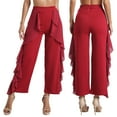 thumbnail image 2 of iiniim Women's Chiffon Ruffle Dance Pants Ballroom Latin Tango Salsa Practice Performance Dancing Burgundy L, 2 of 7
