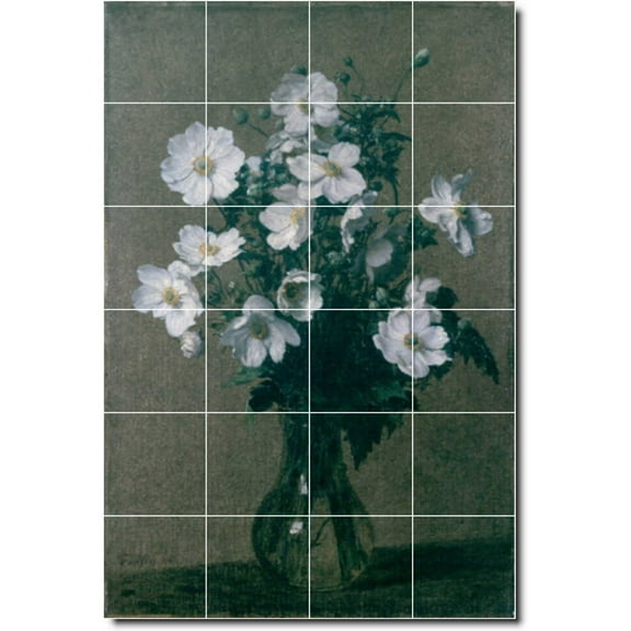 Ceramic Tile Mural-Henri Fantin-Latour Flowers Wall Tile Mural 25. 17" w x 25.5" h using (24) 4.25 x 4.25 ceramic tiles