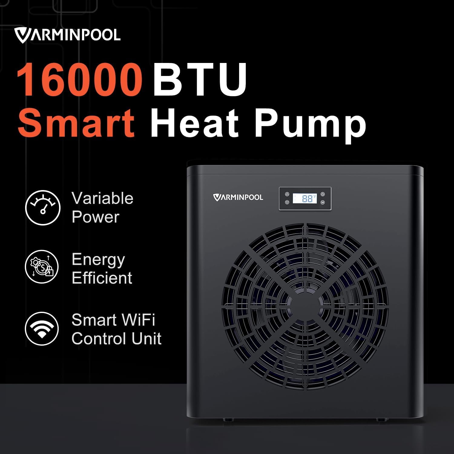 16000BTU Pool Heat Pump, WiFi Smart Control, Titanium Heat Exchanger, 110V Efficient Heating for 5400 Gallons