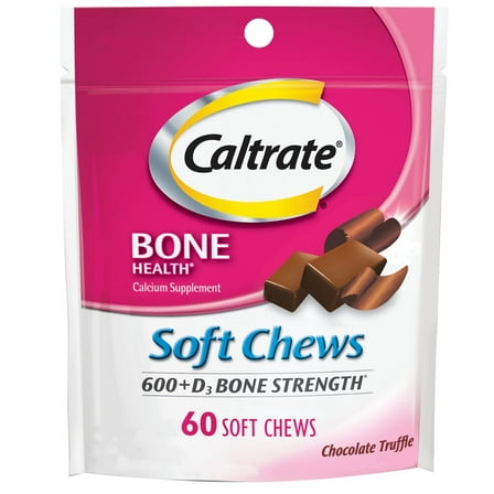 Caltrate Soft Chews 600 Plus D3 Calcium Vitamin D Supplement, Chocolate Truffle - 60 Count