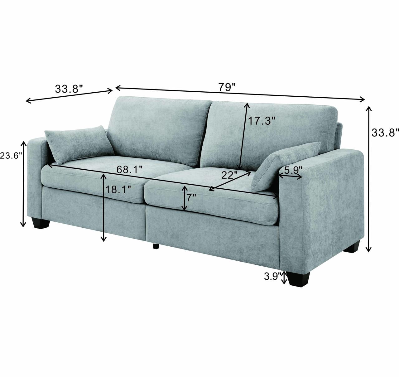 Lunale 79" Loveseat Sofa, Modern Chenille Cloud Couch for Living Room, Apartment, Light Gray