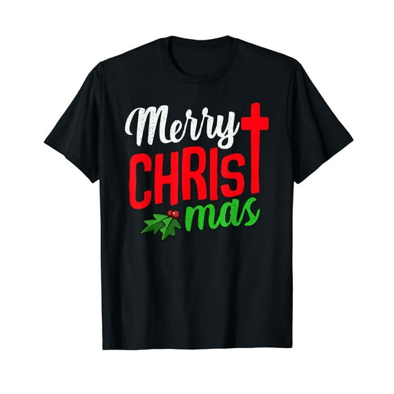 Merry Christ Mas Cross Christian Religious Christmas Quotes T-Shirt
