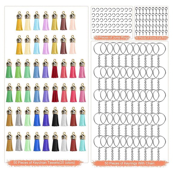 Keychain for Keys,Key Chain Ring 200 Pcs Keychain Tassel Key Chain Set Leather Tassel Chain Set Diy Crafts Key Chain Rings,Tassels for Keychain