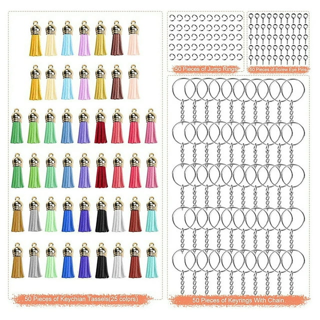 SDNall Key Chain Rings Keychain for Keys 200 PCS Keychain Tassel Set, Leather Crafts DIY Key Chain for Personalized Gifts Tassels for Keychain