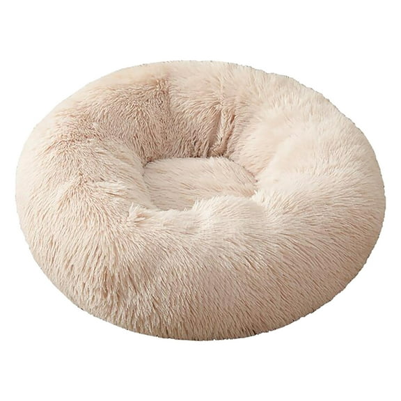 Hgallory Comfortable Soft Dog Cat Bed for Autumn Winter, Cloth Plush Resilient Fluffy Pet Bed Kennel, Cushion Sleeping Pad for Small Cats Dogs, Home Decor, Round, 1 Pack, L 28"x28"x8", Beige