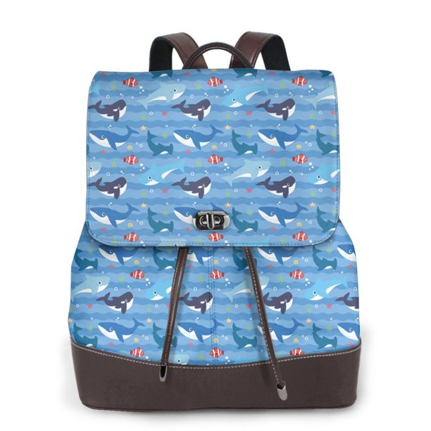 Fotbe Blue Fish Mochila Bolso con Estampado para Mujer, Mochila Antirrobo de Nylon Impermeable, Bolsa Ligera de Hombro