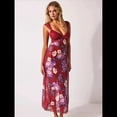 thumbnail image 3 of Vestidos Largos de Verano Y2K con Encaje, Retazos, , Estampado Floral, Escote Corazón, Espalda Descubierta y Abertura para Mujer Rojo S, 3 of 5