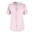 thumbnail image 5 of YDFCWXW Tops for Women 2025 Trendy Striped Floral Print Tunic Shirt Short Sleeve Button V Neck Tshirt Casual Loose Blouse Pink, XL, 5 of 6