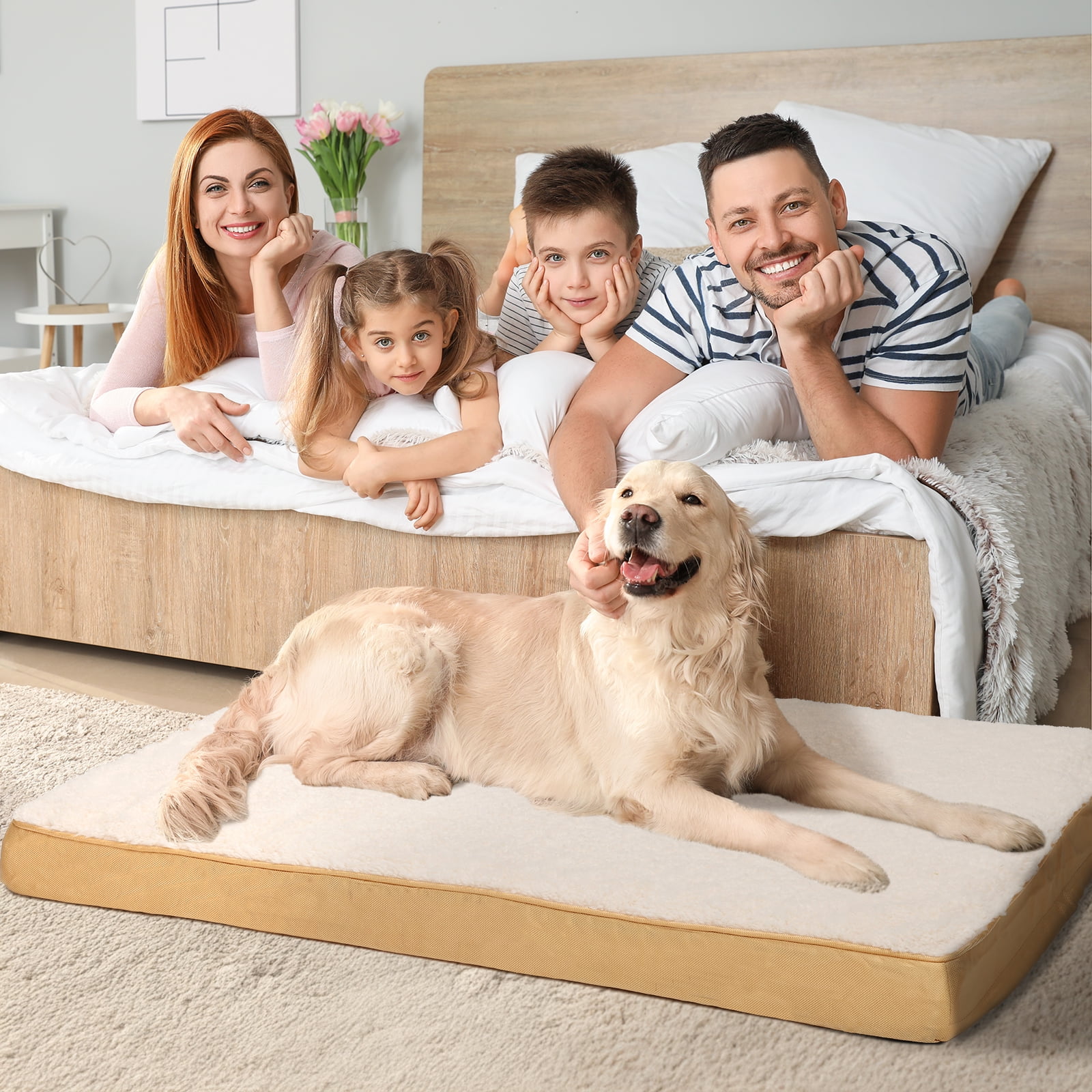 PureWags Orthopedic Dog Bed, Reversible Egg Crate Foam Pet Bed with Removable Washable Cover for Small, Medium and Large Dogs, Yellow