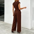 thumbnail image 7 of LEKWK Two Piece Sets for Women V Neck Sleeveless Tie Waist Tops and Wide Leg Pants Summer Fashion Office Work Dressy Business Casual Outfits, 7 of 7