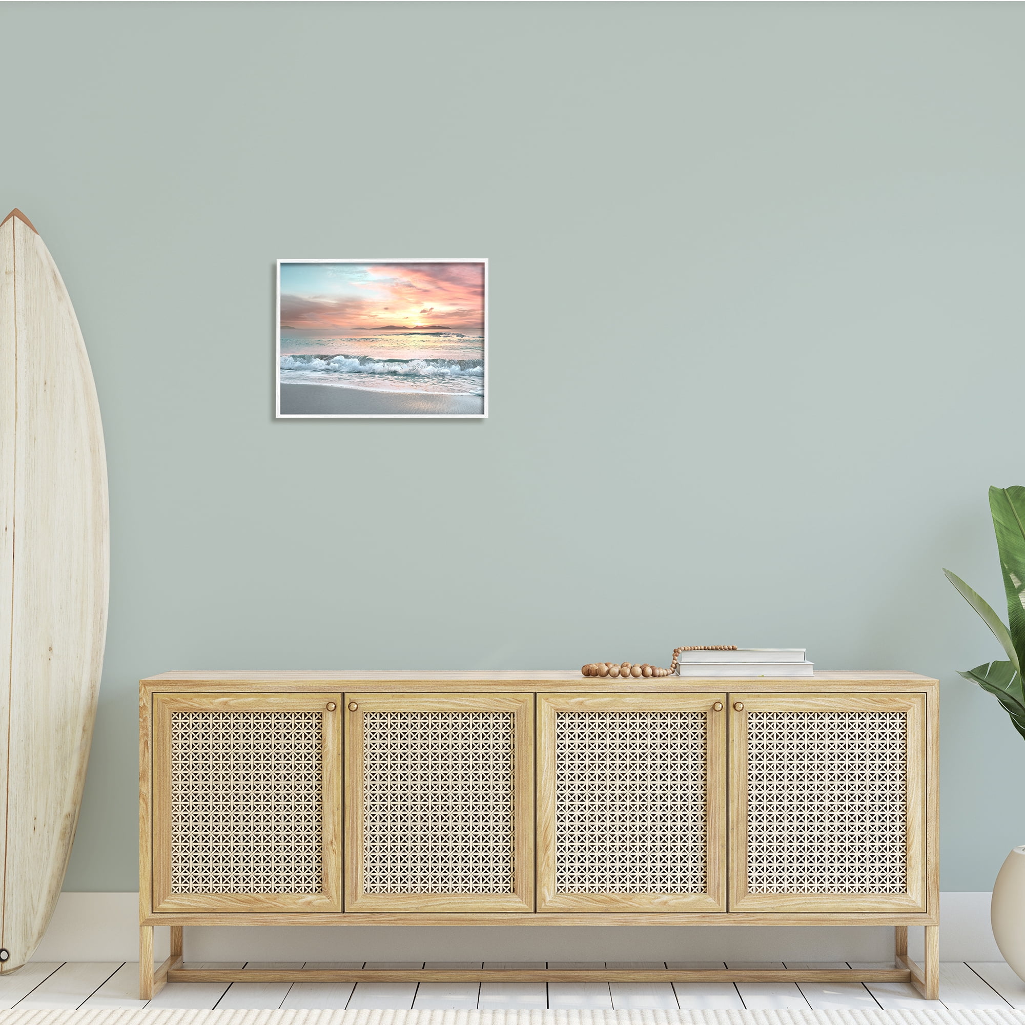 Stupell Indtries Morning Sunrise Beach Landscape Distant Mountains Rolling Tide,20 x 16,Design by Mike Calascibetta