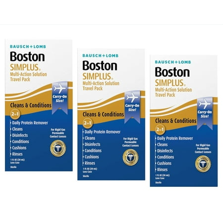 Boston® SIMPLUS Multi-Action Solution Travel Kit and Lens Case - from Bausch + Lomb, 1 fl oz (30 mL), Contact Lens Case Included, 3 Pack