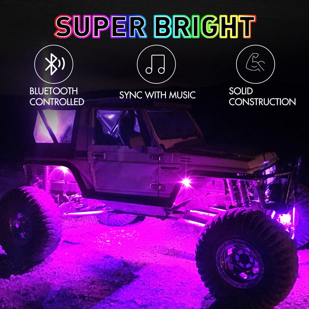 8 Pods RGB LED Rock Light Kit Underbody Lights APP Bluetooth Controller  for Car Truck UTV Marine