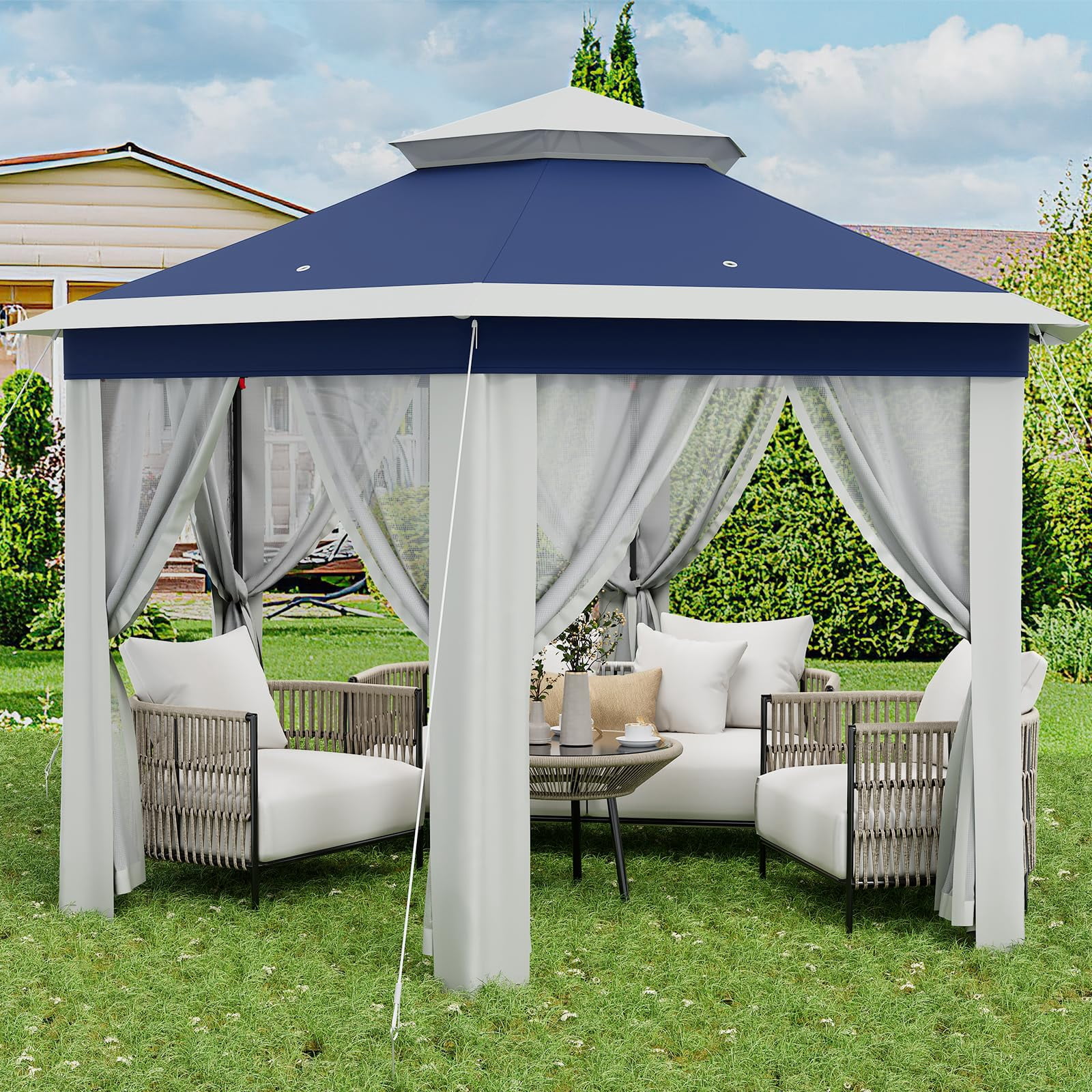TROPOW Gazebos for Gardens,All Seasons Gazebos,with Adjustable Heights,Outdoor Gazebo for Backyard & Patio Furniture,Pop Up Tent,Blue