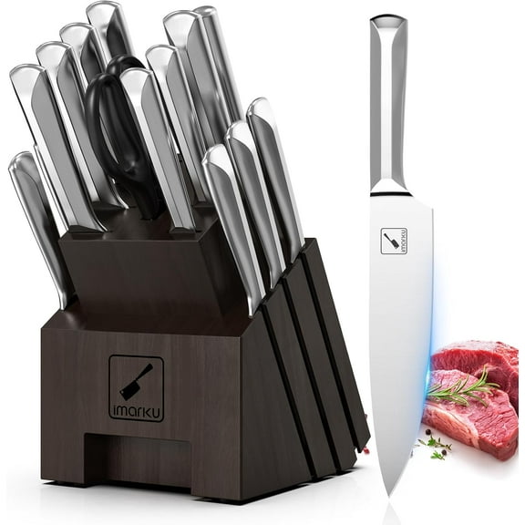 imarku Knife Set, 16 PCS High Carbon Japanese Stainless Steel Knife Sets for Kitchen with Block, Ultra Sharp Kitchen Knife Set with Sharpener Chef Knife Set, Dishwasher Safe, Best Gifts,Dark Gray