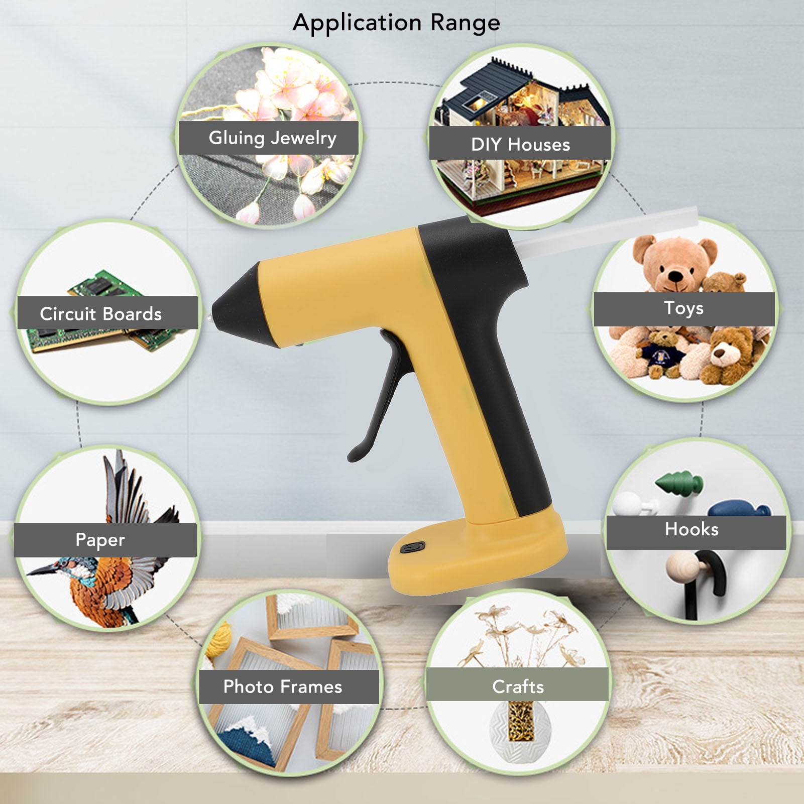 Suodoka Cordless Hot Glue Machine Anti Drip USB Rechargeable Hot Melt Glue Tool Kit with 30pcs Glue Sticks Auto Shut Off for DIY Arts Crafts Yellow 6.3 inches / 16 cm Length