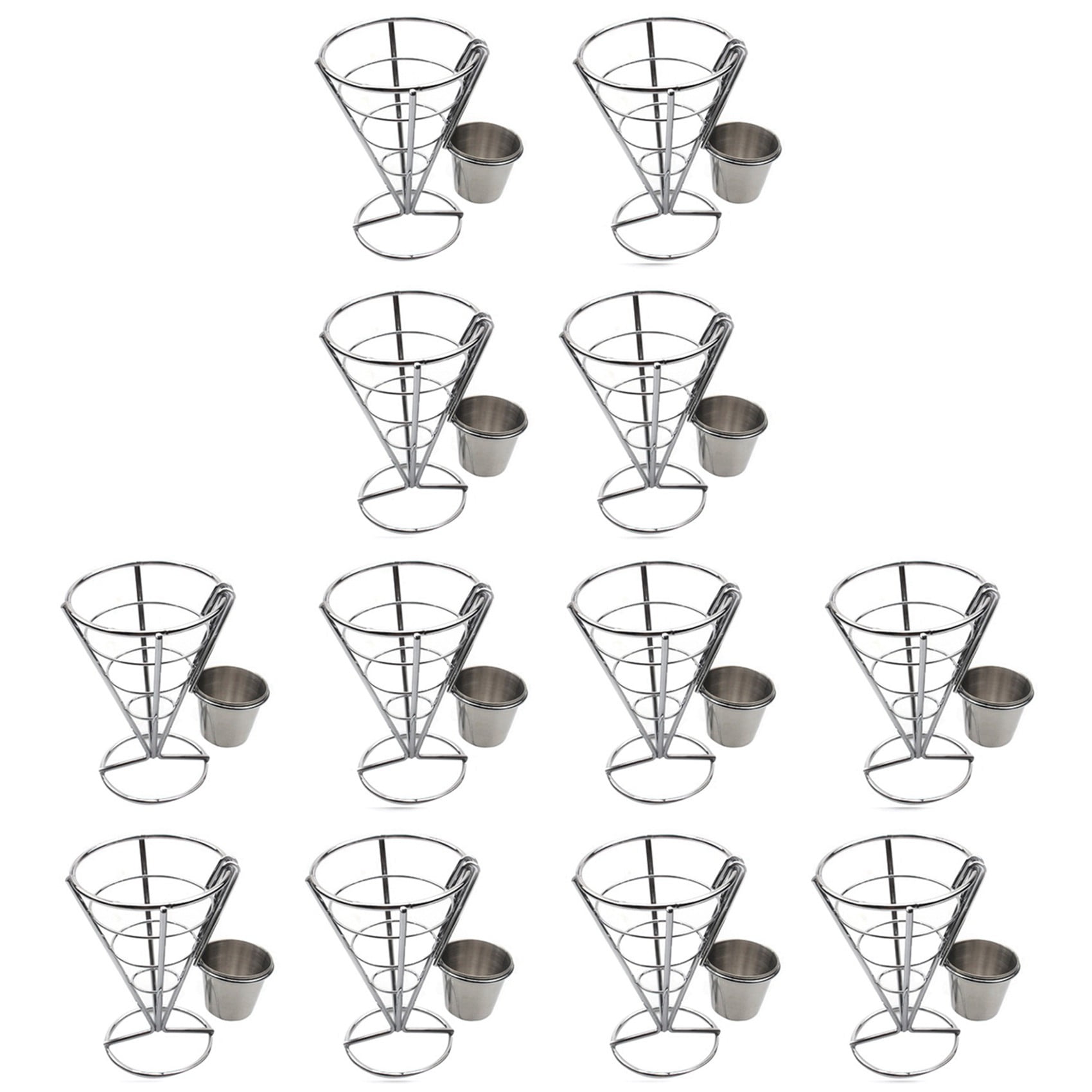 12 Pcs French Fries Stand Cone Basket Fry Holder with Dip Dishe Cone