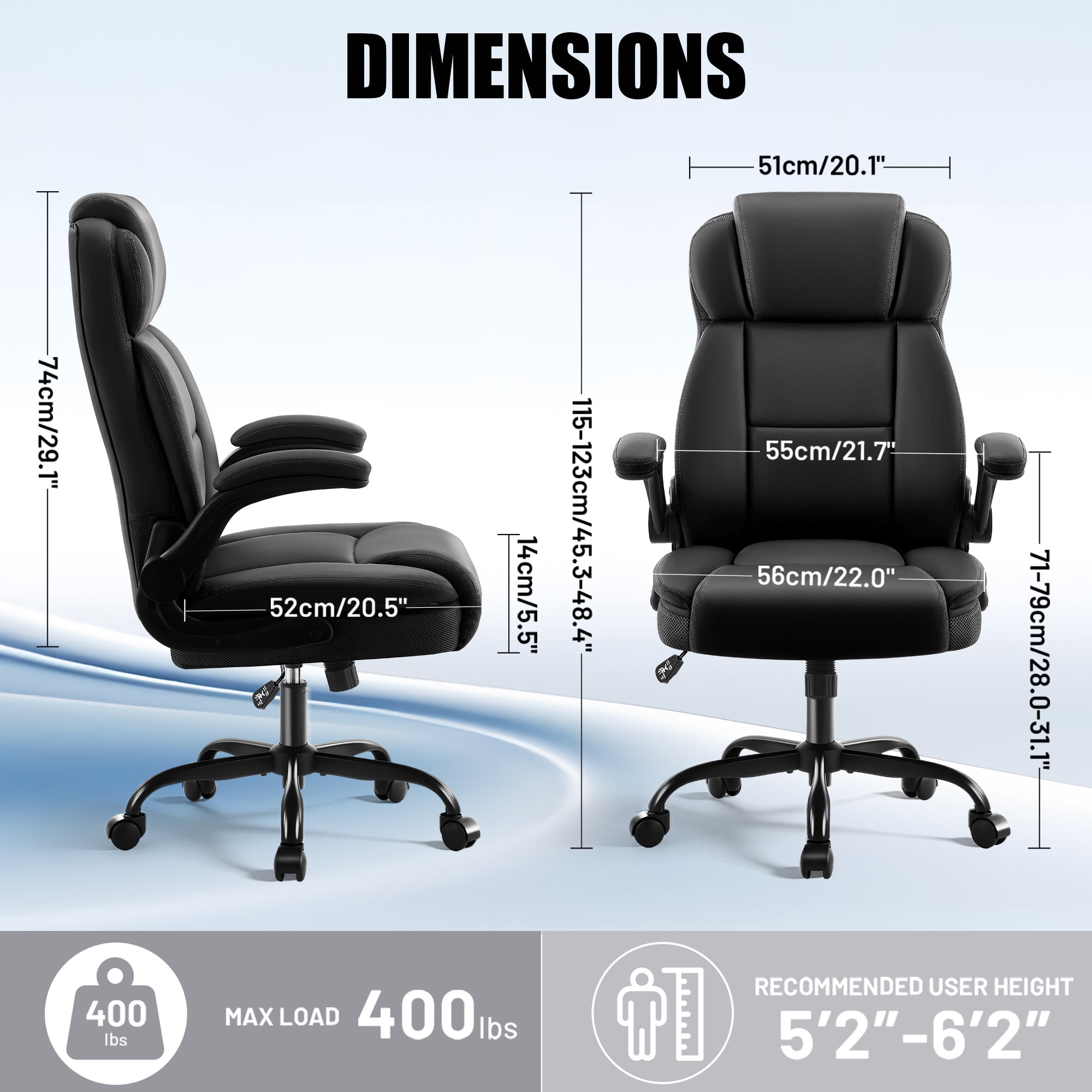 Dhole Ergonomic High-Back PU Leather Office Chair with 120° Recline & Flip-Up Arms - Home Office Desk Chair for Work, Study, Gaming, 300LBS Capacity (Black)
