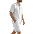 thumbnail image 4 of BinBiL Men's 2 Piece Vertical Striped Textured Outfits Summer Casual Button Down Shirts and Shorts Matching Sets White XL(XL), 4 of 9