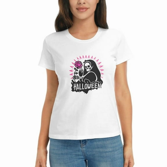 Women Halloween Cotton T Shirt Fall Funny Short Sleeve Soft Graphic Crewneck Thanksgiving Tops S-3XL