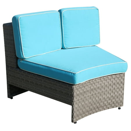 Garden Furniture Bristol Uk Outdoor PE Wicker Furniture Patio Wedge Shaped Single Chair with Blue Seat Cushions,Gray ()