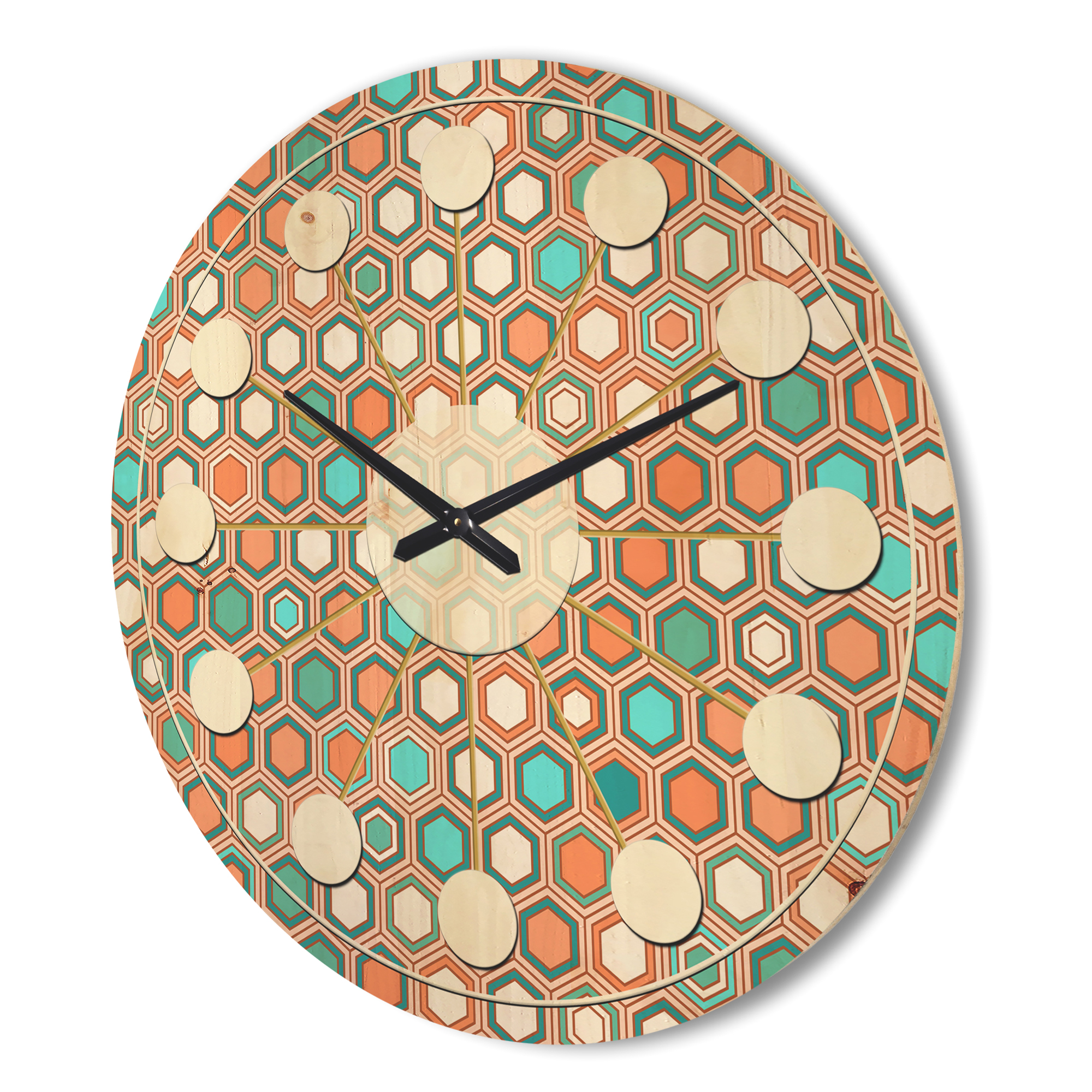 Designart 'Hexagon Retro Pattern III' Mid-Century Modern Wood Wall Clock