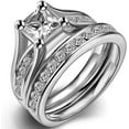 thumbnail image 1 of GHSDFBB Stainless Steel Princess Cut Bridal Wedding Engagement Ring Set, 1 of 6