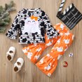 thumbnail image 3 of 2PCS Toddler Baby Girls Halloween Outfits Long Sleeve Ruffle Cartoon Ghost T-shirt Top+ Wide Leg Pant, 3 of 7