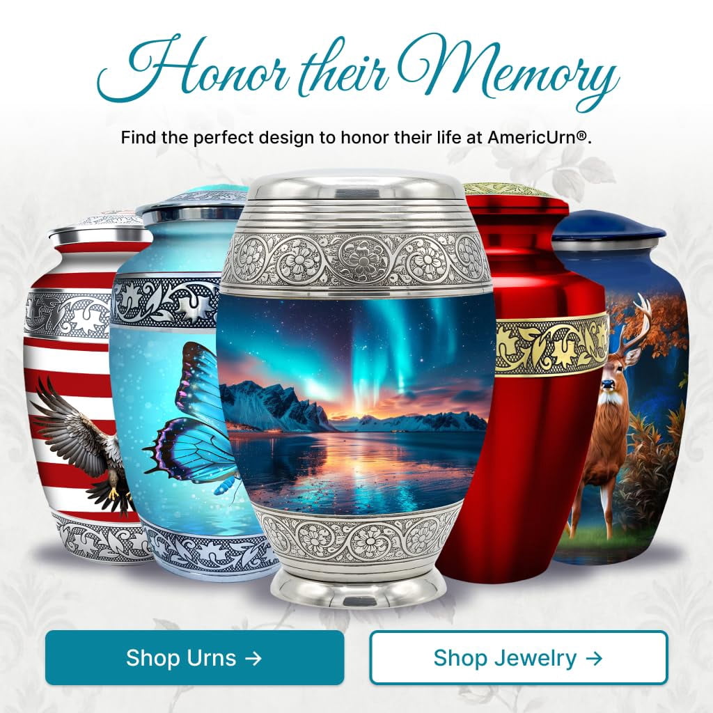 Set of 6 Cremation Urns for Human Ashes Includes 1 Large Urn with 4 Small Keepsakes & 1 Silver Necklace - Aroura Lake
