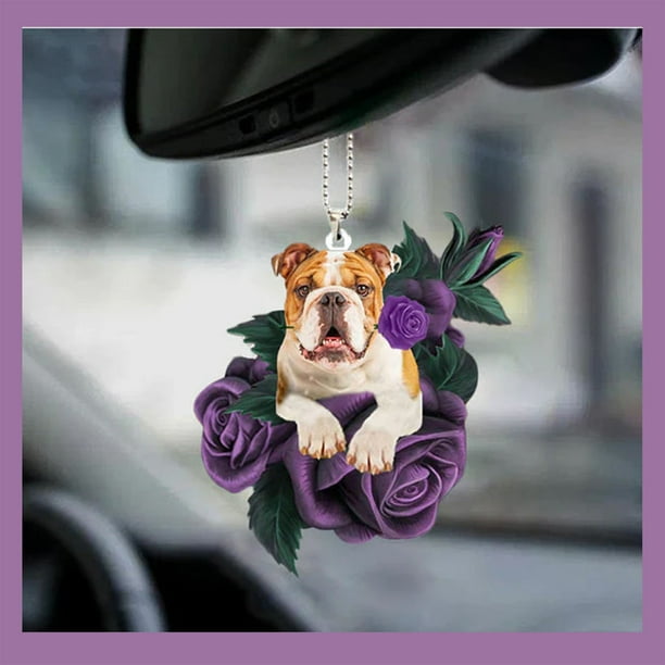 Colgante de Coche con Forma de Perro, Serie Rose, Acrílico, para Espejo Retrovisor, Diseño Impreso Transparente, Adorno Multiusos, Decoración Del Hogar, Un Regalo Ideal para Amigos, Tamaño 8,5 X 13 C