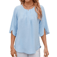thumbnail image 1 of Blusa Informal de para Mujer, con Mangas 1/2 con Volantes, Cuello Redondo, Corte Holgado, Color Azul , Talla M, 1 of 10