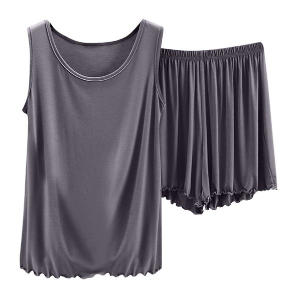 LIaqionyy Womens Pajamas Set Soft Sleeveless Casual Sleepwear Tank and Shorts Pjs Sets 2 Piece Loungewear