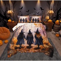 Manfei Mystic Western Witch Queen Comforter Set, Gothic Halloween Style Bedding Sets, Teens Kids Child Reversible Bedding Comforter Set, Luxury Bedroom Decor, 3pcs