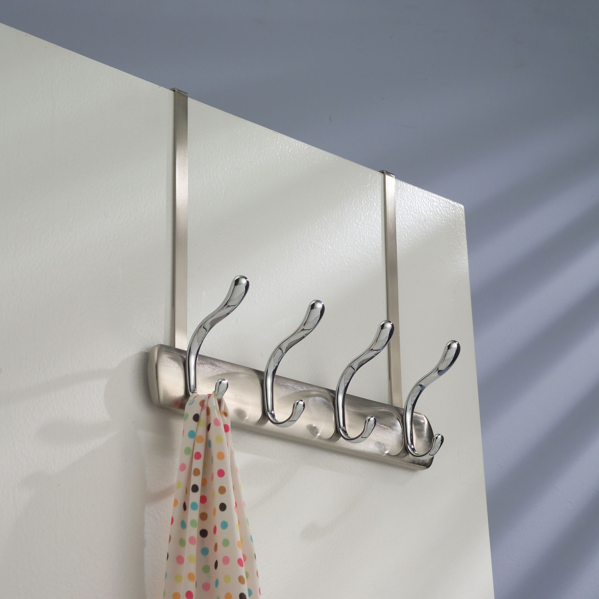iDesign Over Door Rack, 4 Hook, Brushed/Chrome
