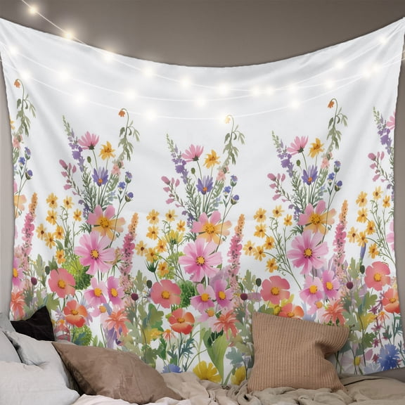 Pink Flowers Tapestry for Bedroom Wall Hanging Tapestry,Spring Floral Daisy Farmhouse Pastoral Botanical Ceiling Backdrop Tapestries Poster Blanket Wall Decor for Teens Room Living Room 51" x 59"