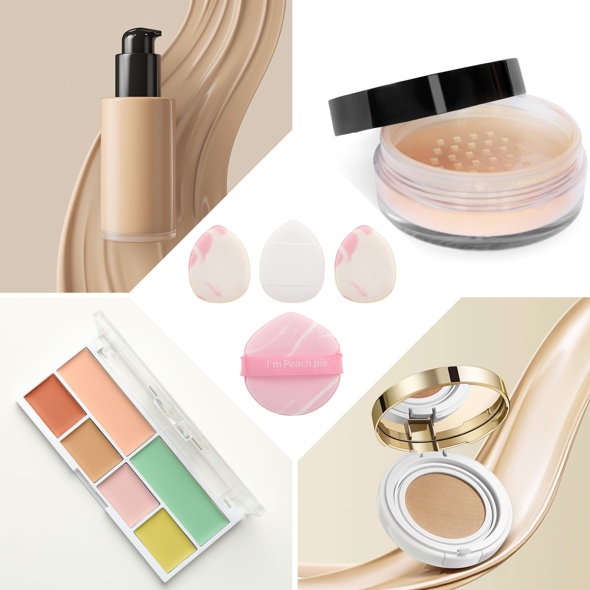 Unique Bargains 4 Pcs Combination Face Makeup Sponge Pink, White