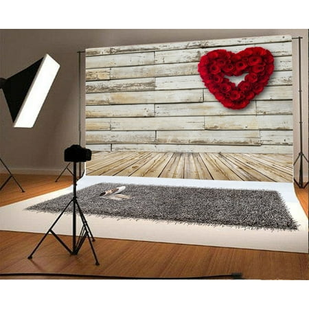 Image of HelloDecor Wood Backdrop 7x5ft Photography Background Romantic Heart Flowers Decoration Wooden Floor Photo Video Studio Props Children Baby