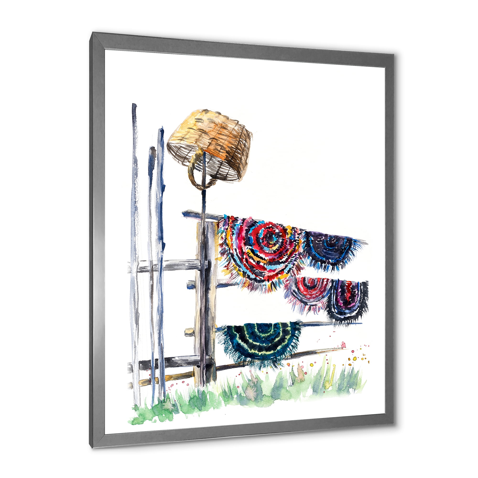 Designart 'Colorful Russian Rugs On Drying Line' Global Framed Art Print
