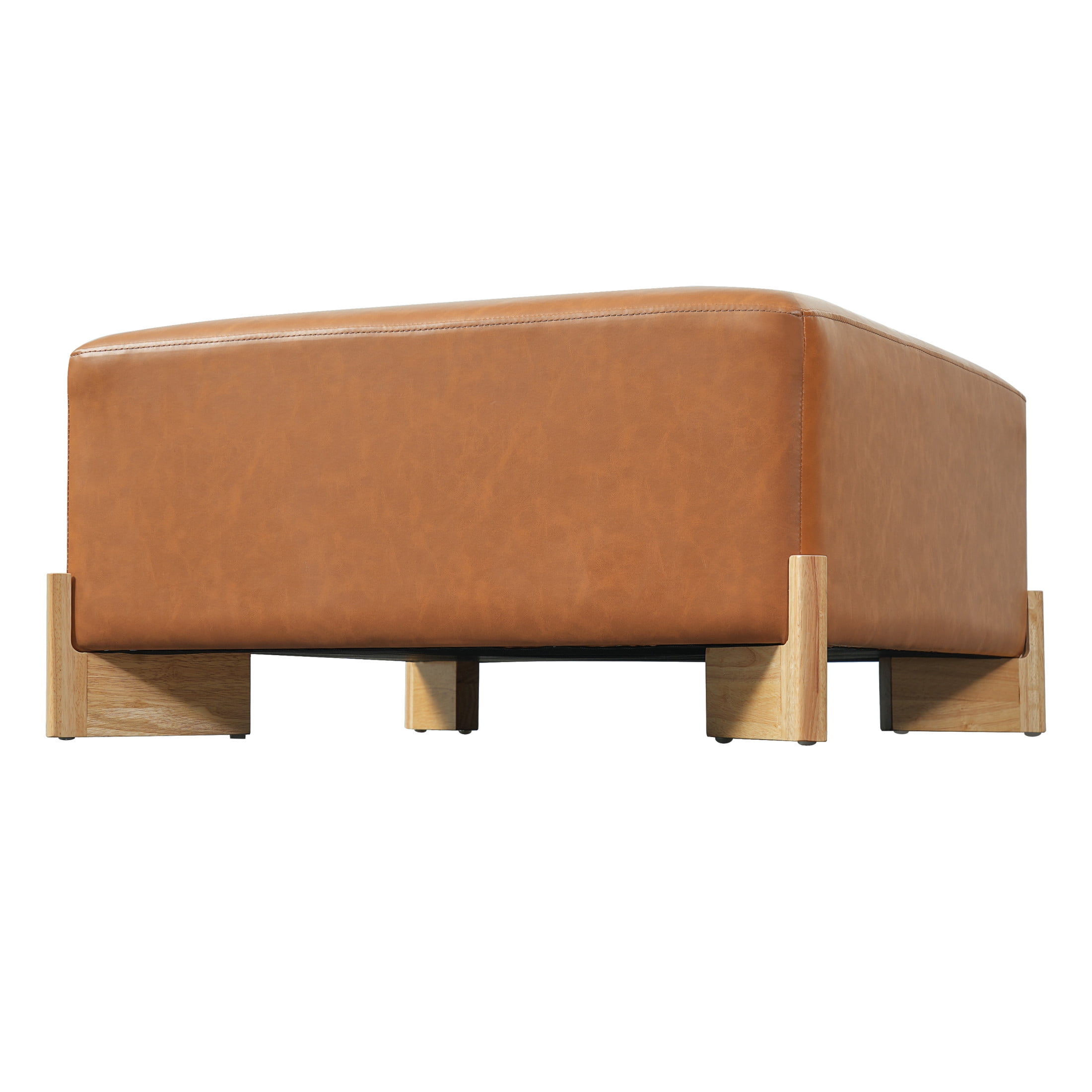 Christopher Knight Home Square PU Upholstered Ottoman with Solid Wood Legs, Brown + Tan