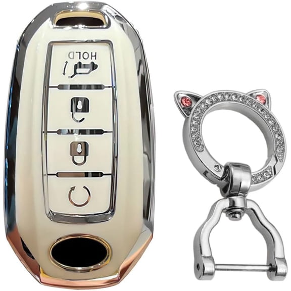 Key Fob Cover Compatible with Infiniti Q50 Q60 QX30 QX60 QX80 QX50 2018-2025 Leather 4 Button Keychain Case Holder Protector,1,B White