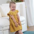 thumbnail image 2 of Aayomet Teen Dresses Girls Loose Plain 3/4 Sleeve Casual Pocket Ruffle Swing Long Maxi Dress with Belt,Yellow 3-4 Years, 2 of 5