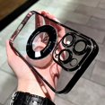 thumbnail image 4 of Luxury Plating Transparent Magnetic Wireless Charging Phone Case for iPhone 11 12 13 14 15 Pro Max 14Plus 15Pro Cases with Lens Protector Shockproof Soft Clear Cover, 4 of 5